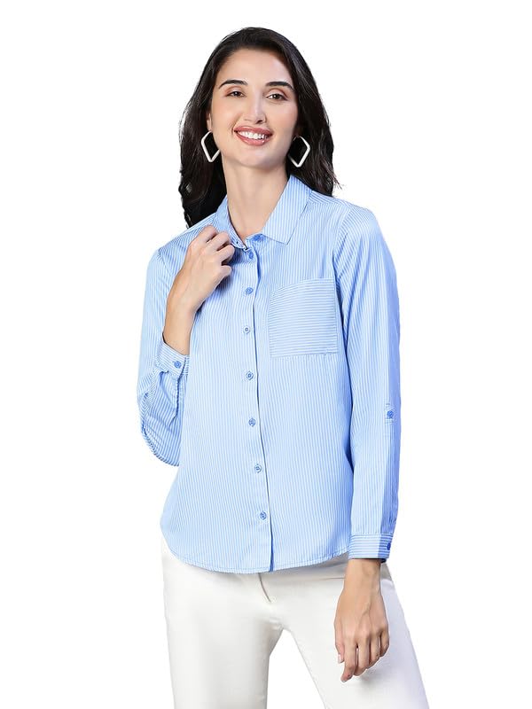 Image of oxolloxo Women Soild Collared with Chect Pocket Cotton Shirt