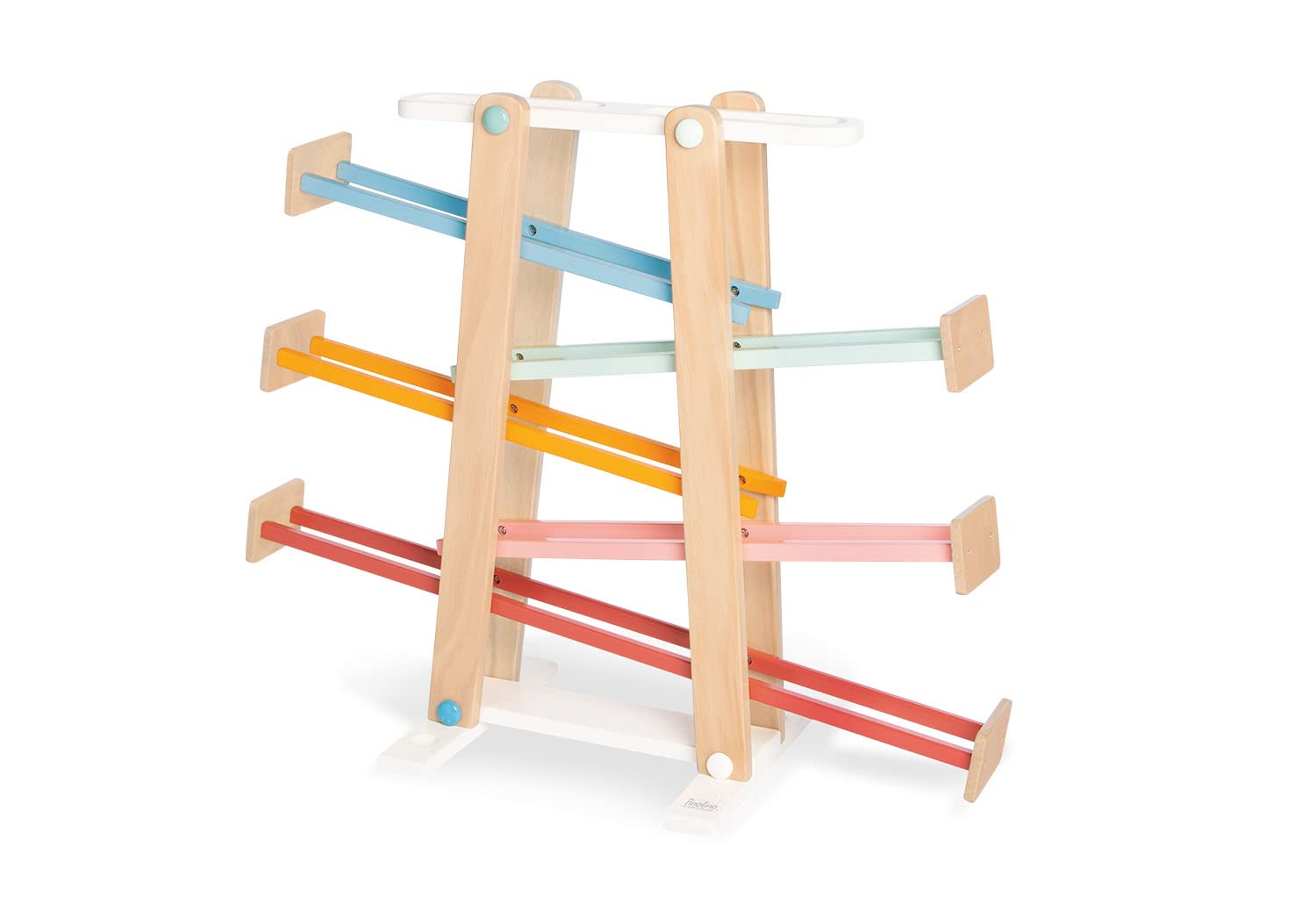 PINOLINO Regenbogen Kugelbahn Kuno, 8-teilig, aus Holz, L 68, B 25, H 56 cm, für Kinder von 3 – 6 Jahren