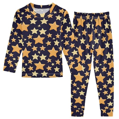 Pajama Sets Long Sleeve Golden Stars on Black Soft Comfy Sleepwear 2 Piece PJS 3-8T