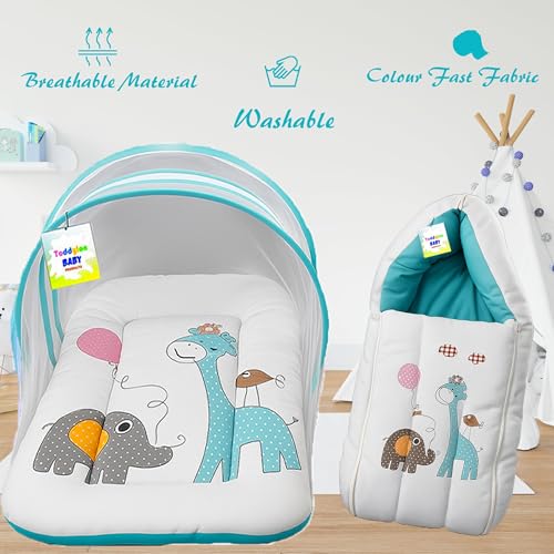 Image of Toddylon Baby Bedding Set New Born Baby Bed | Bag | Mattress | Mosquito Net | Insect Protector | Infants Carry Bed (2PCS Set) (0-6 Months) Blue