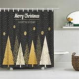 Weihnachten Duschvorhang 100x200cm,Anti Schimmel Duschvorhang Stoff Polyester Duschvorhänge Textil Waschbar mit Gewicht Saum Badewanne Vorhang, Duschvorhang mit 12 Haken -H51