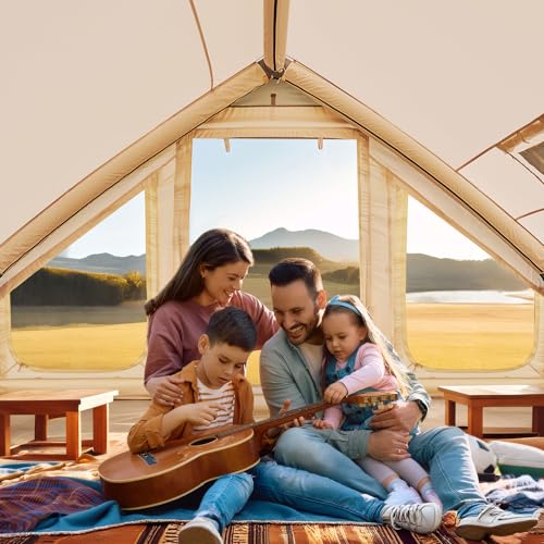 Inflatable Tents for Camping, Blow Up Tent with Hand Pump, Easy Setup Inflatable Hot Tent with Stove Jack, Waterproof Oxford Air Glamping Tents for Camping Adult 4 Person