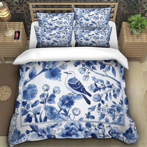 Housse de couette 3D oiseau bleu parure de lit microfibre 140x200
