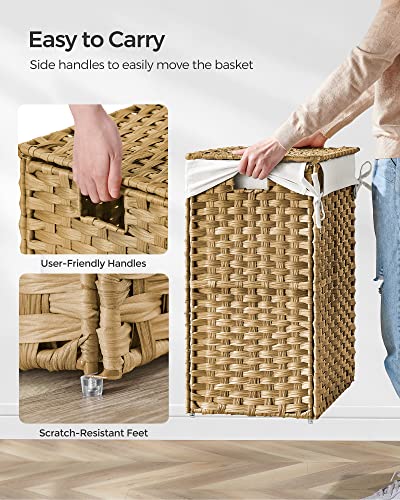 Songmics Handwoven Laundry Hamper, 23.8 Gal (90L) Synthetic Rattan Clothes Laundry Basket With Lid And Handles, Foldable, Removable Liner Bag, Natural Ulcb51Nl #TOP3