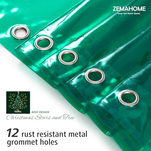 Image of ZEMAHOME Green Holographic 3D EVA Shower Curtain Liner Glitter Star, 72x72 Premium Light Weight Plastic Bathroom Shower Curtain with Rustproof Metal Grommets for Shower Stall, Bathtubs(No Hooks)