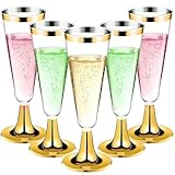 40 Pack Plastic Champagne Flutes with Gold Rim Gold Bottom, 5.5 Oz Clear...
