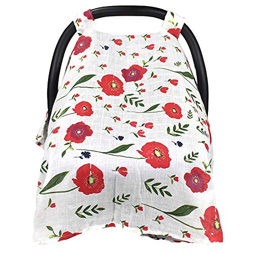 Soft Muslin Car Seat Canopy Muslin Gauze Car Seat Cover Baby Car Seat Covers to Protect from Bugs & Dust,Muslin Cotton Car Seat Canopy for Baby Shower Gifts for Newborn Infant Girls.#7881 (A)