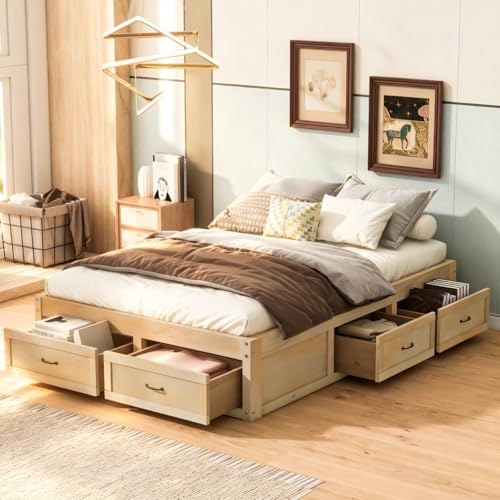 GYYBED Full Size Platform Bed with 6 Storage Drawers, Sturdy
