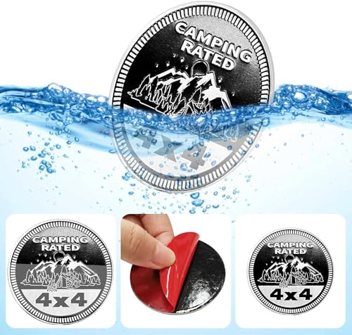 Image of Camping Badge Rated Car Emblem, 4 x 4 Metal Automotive Badge 3D Metal Car Badges Emblems Round Emblem Decals Car Badge Decals Stickers Compatible with Jeep Wrangler Vehicles Trucks SUV Emblems(ZS068)