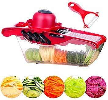 5XBokdy Vegetable and Fruit Chopper Vegetable and Fruit 5 IN 1Multifunction Vegetable Slicer 5 Stainless Steel Blades