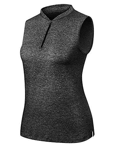 Womens Golf Shirt,Misyula Sleeveless Quarter Zip Dry Fit Shirts Plus Size Tennis Yoga Running Athletic Tank Tops 4-Way Stretch Sporty Workout Tanks Daily Wear Vest Dark Grey Xxl #TOP6