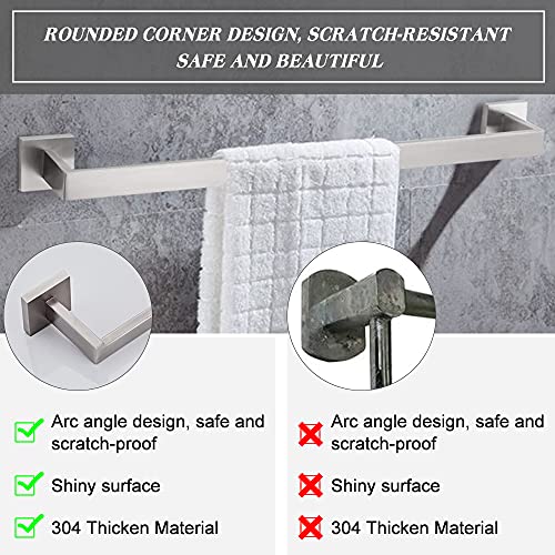 4-Piece Bathroom Hardware Set, Stainless Steel Wall Mounted Square Bathroom Accessories Kit, Include 16 Inch Hand Towel Bar, Toilet Paper Holder, Hand Towel Rack, Towel Hook(Brushed Nickel) #TOP2