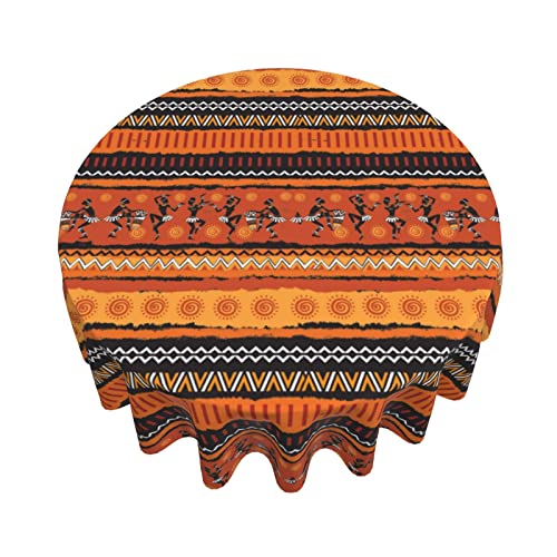 Round Tablecloth 60 Inch, African Women Mudcloth Tribal Print Orange Striped Tablecloth For Outdoor Home Kitchen Decor, Washable Wipeable Polyester Fabric Table Cloth Cover For Farmhouse Holiday Party #TOP2