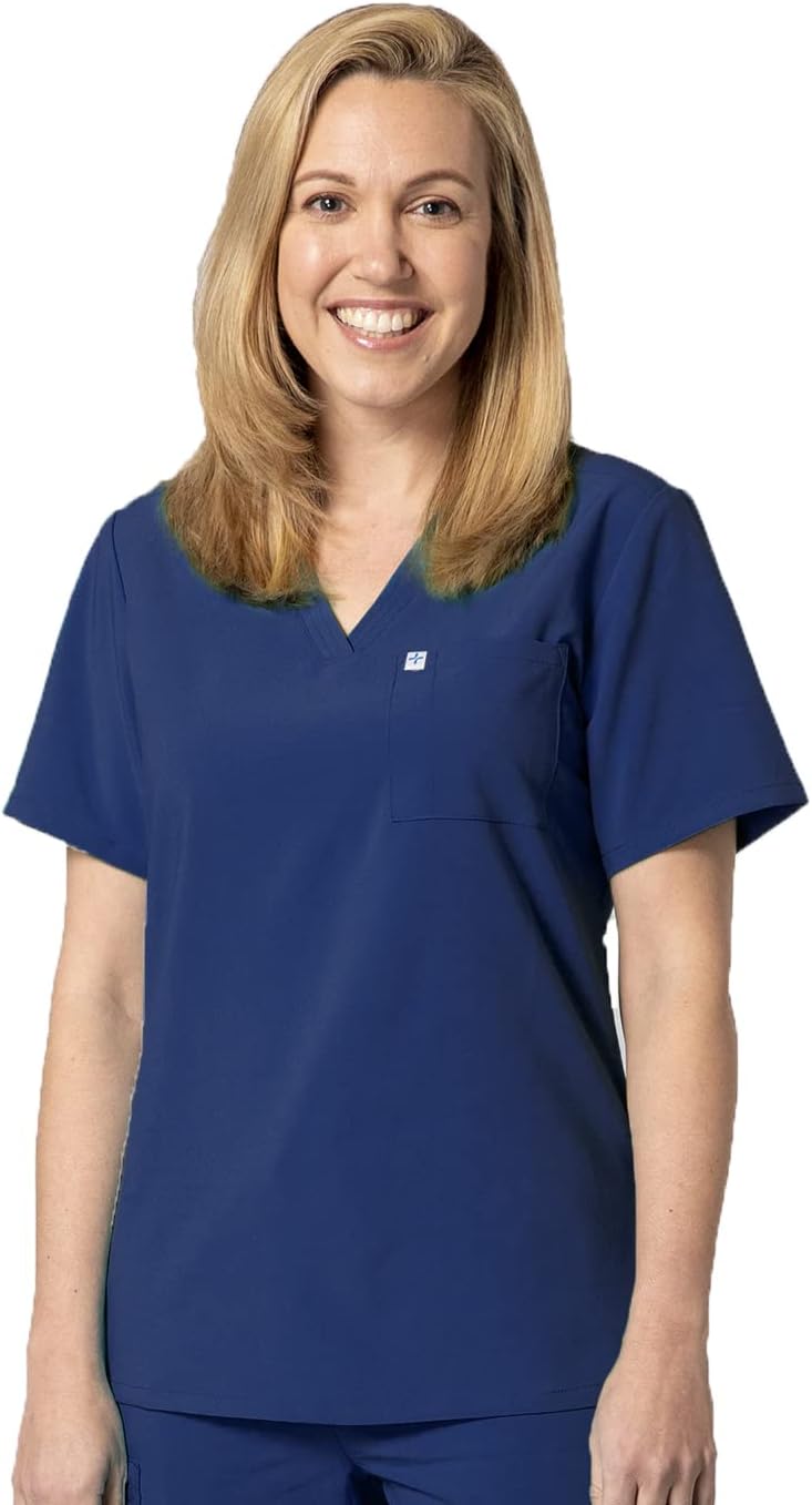 Care+Wear Women’s Essential Slim Fit 2-Pocket Scrub Top for Women with V-Neck, Includes Chest Pocket and Pen Pocket