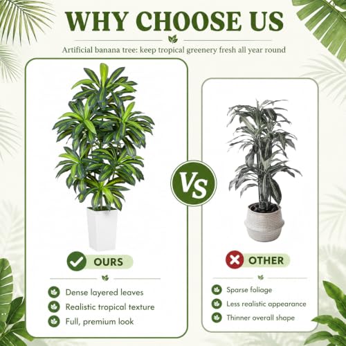 Image of 7FT Artificial Dracaena Tree - High-Density Foliage Fake Plant with White Tall Planter - Faux Yucca Floor Plant for Home Office Decor Indoor