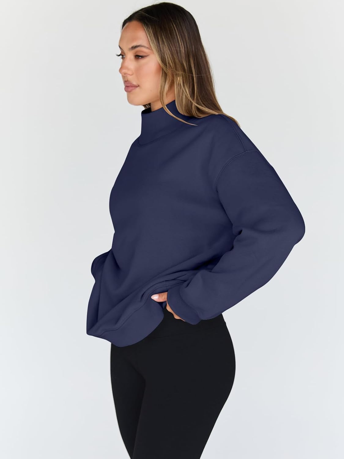 トレンディ クイーン レディース オーバーサイズ スウェットシャツ タートルネック プルオーバー 長袖 パーカー トップス 秋 ファ