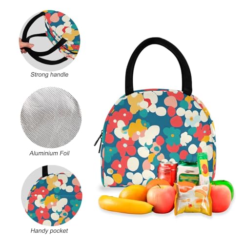 Pattern Anime Floral Print Backpack Set with Lunch Bag, Large Capacity Travel Backpacks and Lunch Box Insulated for Commute Hiking Picnic4