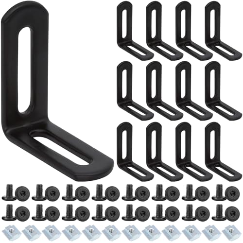 12Sets 2020 Aluminum Extrusion Corner Brackets,Ultra-high Strength,Strong Heavy Duty L Shape Brackets Sets with 48Pcs M5 T-Slot Nuts, 48Pcs Screws and1Pcs Wrench (90 Degree)