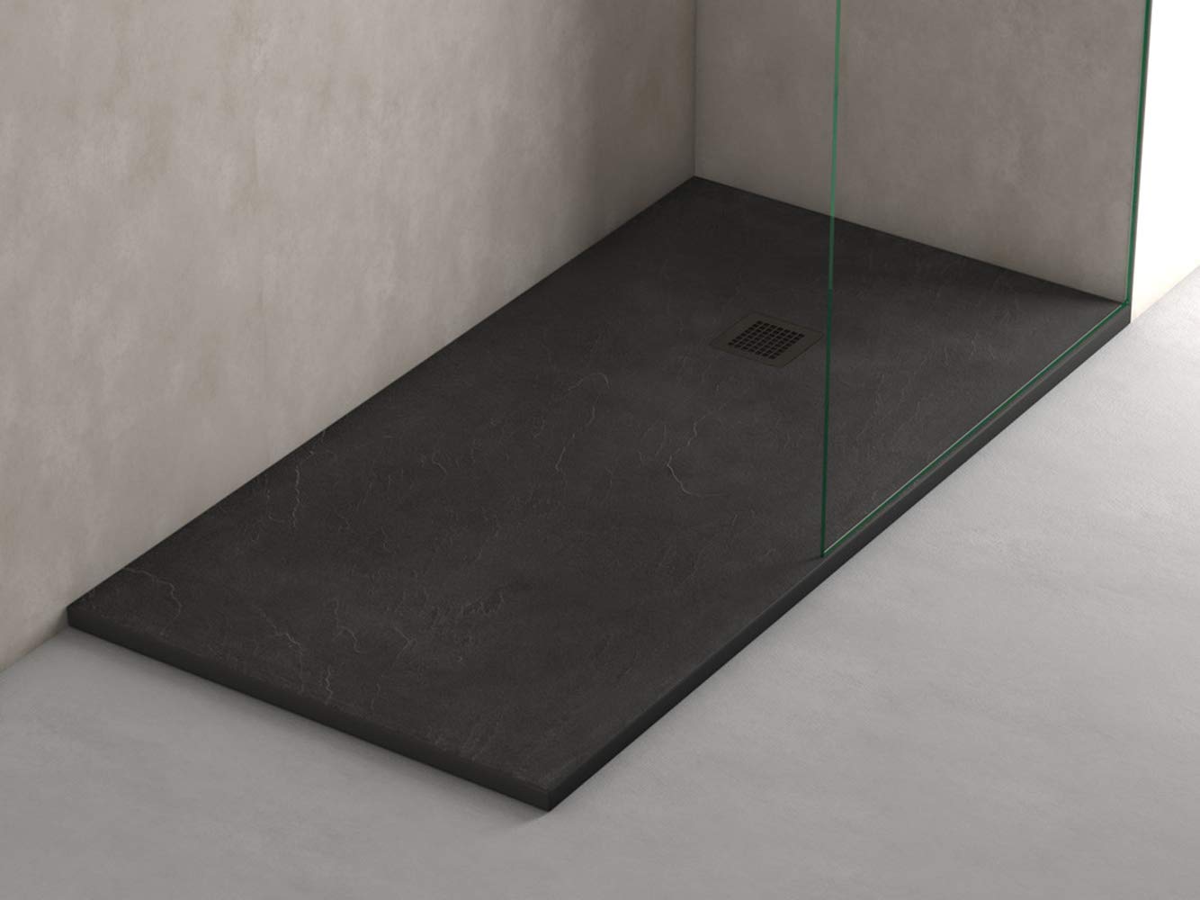 Plato Ducha Resina Efecto Pizarra Extraplano, Resistente al Rayado y Alta Durabilidad, Fácil Instalación y Limpieza y Muy Agradable al Tacto 70x100 Negro