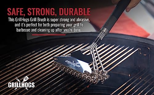 Grillhogs 18" Grill Brush For Outdoor Grill, Long Handle Bristle Free Scraping Brush, Safe Precision Coiled Galvanized Brushes, Dishwasher Safe, Soft Grip Premium Rubber Handle, Stainless Steel #TOP2