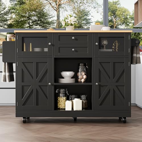 Merax Isola da cucina con piano di lavoro pieghevole, carrello da cucina, mobile a buffet, armadio da cucina su ruote, con 2 ante e 2 cassetti e porta asciugamani, 140 x 40 – 70 x 93,5 cm, colore