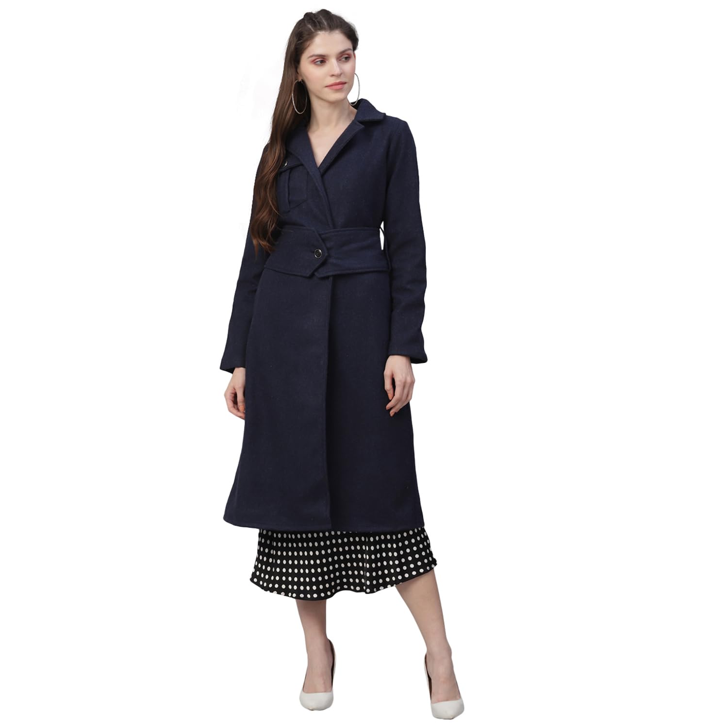 poshbery Navy Coat with Black Leather Belt Detail-picture-50