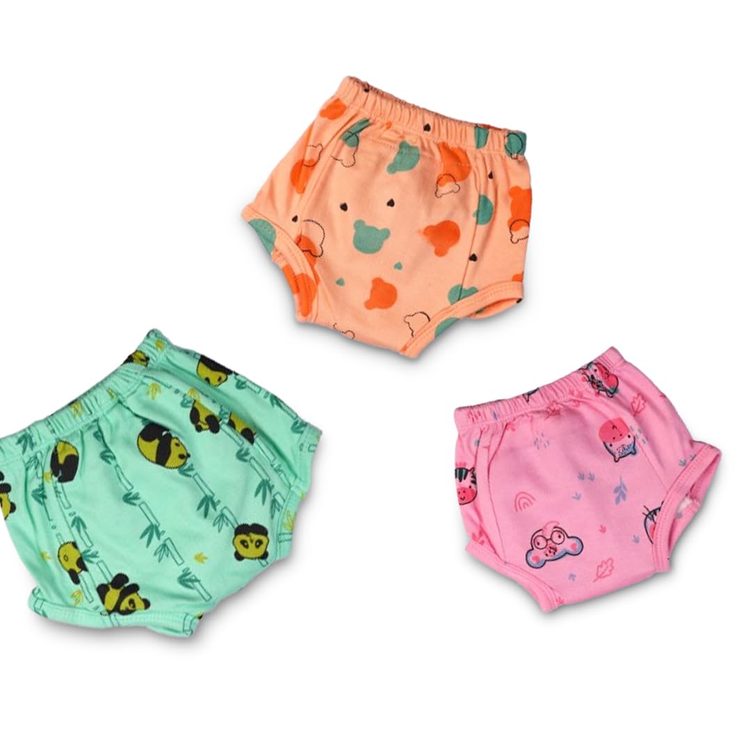 Bawse Baby Unisex Potty Training Underwear for Babies & Toddlers, Pack of 3 | 3-Layer Premium Cotton Padded Training Pants | Reusable, Soft & Breathable | Absorbent for Small Leaks | Diaper-Free Training