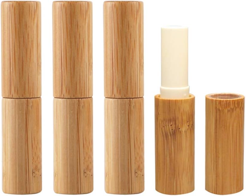 Natural Bamboo Lipstick Tubes,4g BPA Free Empty Refillable DIY Lipstick Tube Holder Deodorant Case for Cosmetic Lip Balm Lip Gloss Containers with PP Plastic Inner-Pack of 4