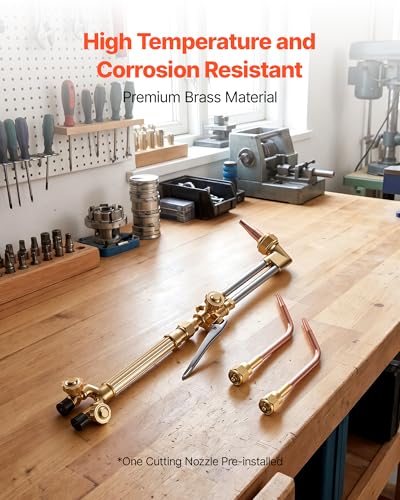 Image of VEVOR Oxygen Acetylene Torch Kit with Check Valves, Gas Welding Cutting Torch Kit, Professional Oxy Acetylene Brazing Set with 15FT Twin-Hose, 2 Cutting Tips, 2 Welding Tips & 2 Precise Regulators