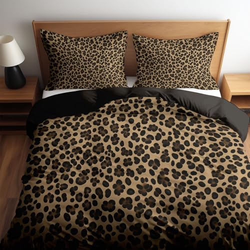 Housse de couette 240x260 léopard marron 3 pièces en polycoton - 4