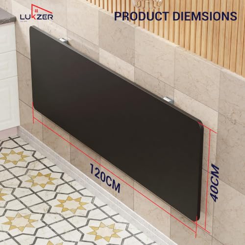 Image of Lukzer Foldable Wall Mounted Table (MT-001, Black) | Space-Saving Floating Study Desk for Home, Office & Kitchen | Engineered Wood Top with Metal Frame | Multipurpose Laptop Desk (120x40 cm)
