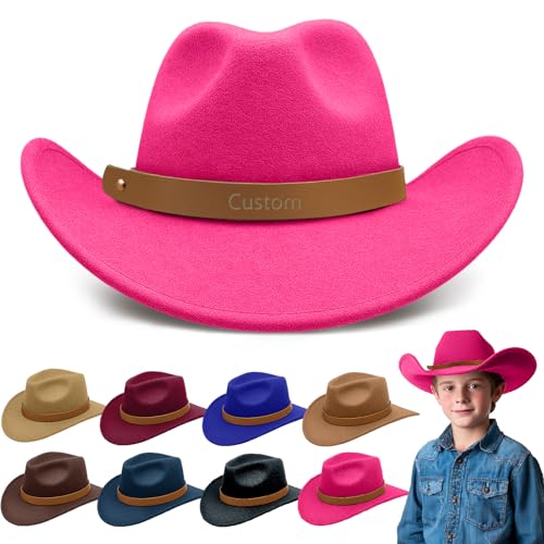 Custom Toddler Cowboy Hat Personalized 2-8t Western Hats with Engraved Name Customized Sombrero Vaquero with Leather Hatband,Pink