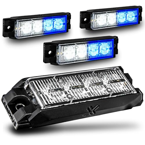 Image of LAMPHUS NanoFlare 4 inch 4W Blue White LED Surface Mount Police Grill Strobe Warning Lights [Sync-able Mode] Clear 12V Grille Flashing Emergency Fire Light for Firefigher Responder EMS Vehicle Truck