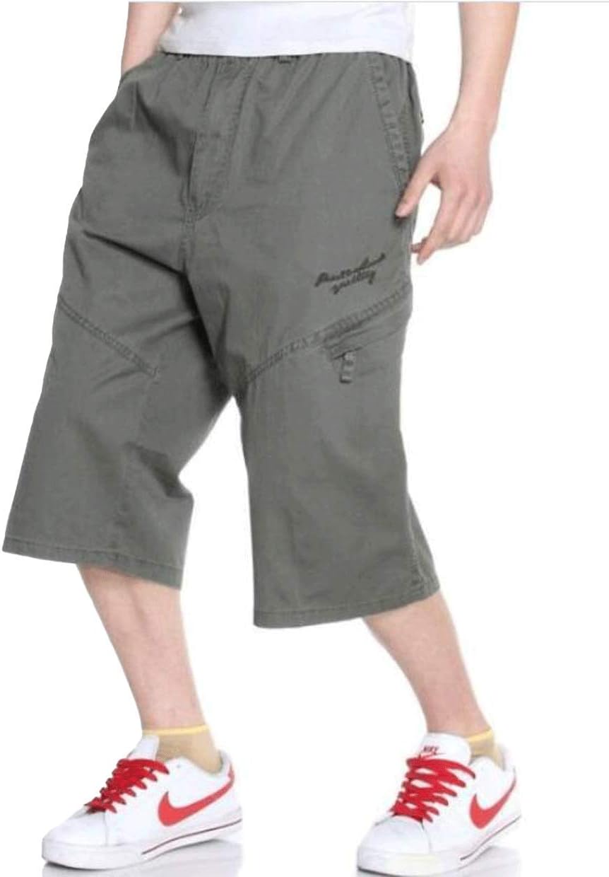 Mens Below Knee 3/4 Long Cargo Shorts Elastic Relaxed Fit Cotton Casual Twill Capri Pant - Image 4