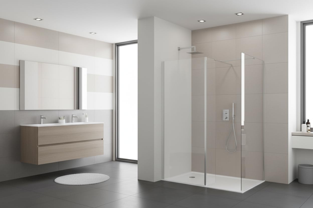 Walk in Shower Enclosure 8mm Tempered Safety Glass Wetroom Shower Screen Panel (1100mm Screen with 800mm End + Return)