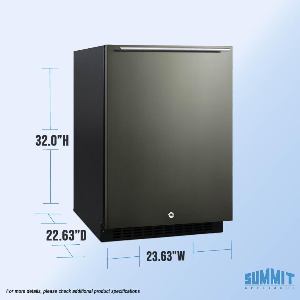 Summit 24" Built-In Refrigerator, 4.8 cu.ft., ADA Compliant, Undercounter, Black, Stainless Steel - AL54KSHHLHD (Left Handed Door Swing)