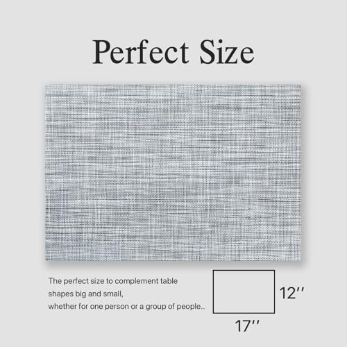 Image of Placemats Set of 4 - Easy Clean Woven Vinyl Placemats for Dining Table, Indoor /Outdoor Place Mats, Washable PVC Table Mats (Gray)
