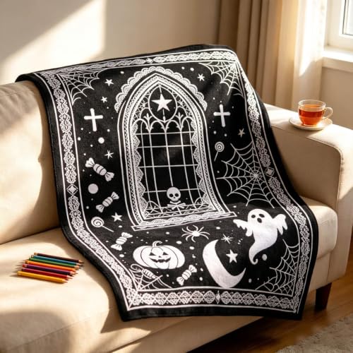 50x59 Inch Gothic Lace Coloring Blanket Halloween Art for Adults Decor,A - image 5