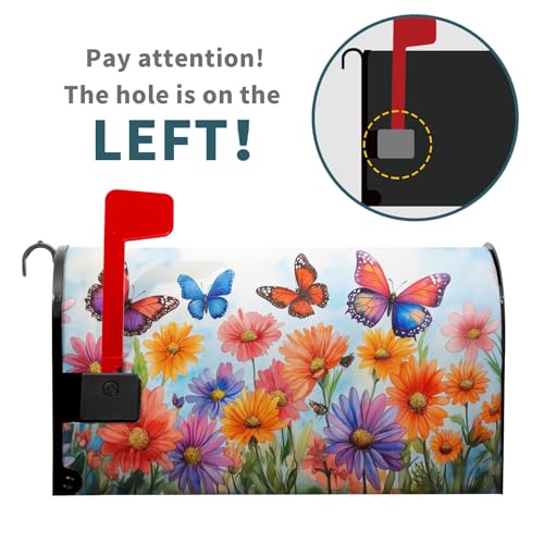 Image of Spring Summer Butterfly Flower Mailbox Covers Magnetic Standard Size 18x21 Inch Watercolor Floral Mailbox Cover Spring Summer Post Letter Box Covers Mailbox Wrap Garden Yard Home Decor for Outside