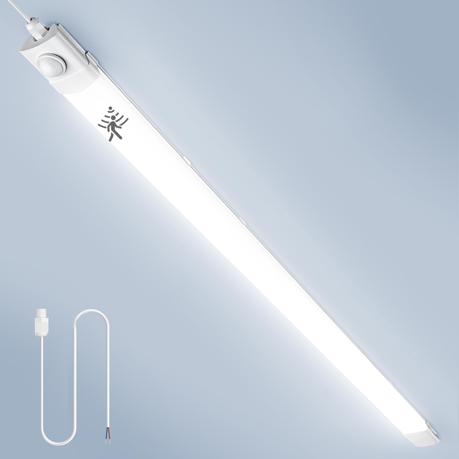 Yelyee 50W LED Batten Light, 5FT/150cm with Motion Sensor-6500K Daylight White, IP65 Waterproof Linkable Strip Light for Garage, Workshop, Shed, Office Ceiling Lighting