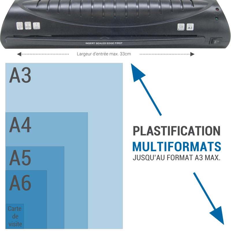 Plastifieuse A3 + 20 Pochettes A4 + Coupe-Papier – Machine à Plastifier Chaud/Froid, Rapide Et Silencieuse Pour Maison & Bureau