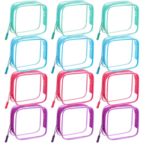 12 Pcs Clear Cosmetic Makeup Bags with Zipper Tsa Approved Toiletry Bag for Travel Transparent PVC Waterproof Carry Pouches with Zipper Organizer Case for Men and Women(Vivid Color)