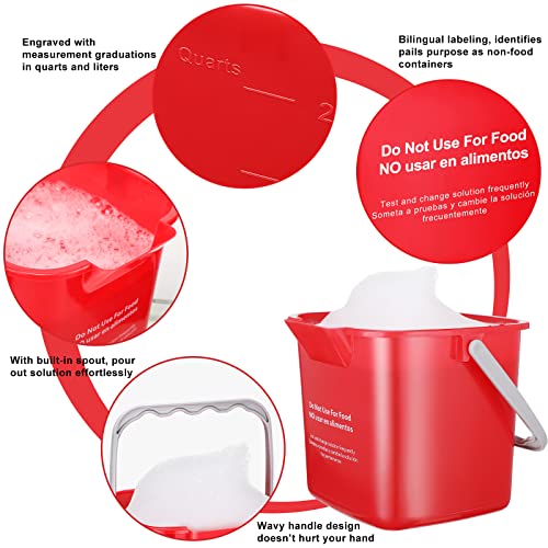 Image of 6 Pcs 6 Quart Cleaning Bucket Small Sanitizing Square Bucket Detergent Pail for Home Commercial Restaurant Kitchen Office School(Red)