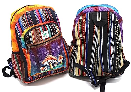 Unique Mushroom Embroidered Tie Dye Himalaya Hemp Hippie Backpack Festival Backpack Hiking FAIR TRADE Handmade with Love. (LARGE)3