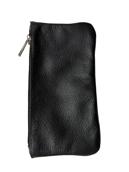 Image of Vintage Leather Pencil Case Pouch, Pen Pouch for Work and University, for Men and Women Elegant & Practical Brown Leather Pencil Cases for Adults Perfect for Office (Black) (Black)