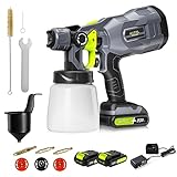 Cordless Paint Sprayer with 2 * 20V 2.0Ah Batteries, MYTOL HVLP Paint Sprayer Gun Includes 1 Fast Charger, 3 Copper Nozzles & 3 Patterns, 800ml Container, 600W High Power Paint Sprayer for Home DIY