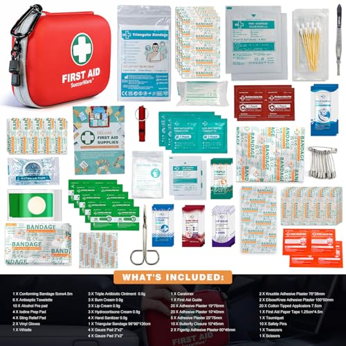 150 Pieces Mini First Aid Kit - Small Medical Kit with Hard Shell - Emergency First Aid Kit for Car, Travel, Home, Outdoor, Office, Camping, Hiking (Red) - Image 3