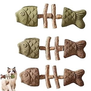 3PCS Cat Dental Health Chew, Natural Fishbone Shape Teething Toy with Catnip, Durable Feline Tooth Care Tool