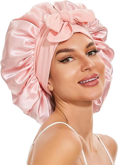 Purfex Silk Bonnet for Sleeping Women, Satin Hair Cap, Adjustable Silky Night Sleep Cap With Tie Band