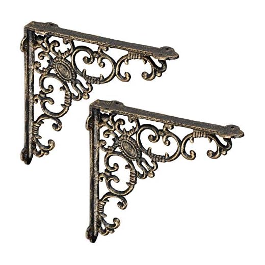 Relaxdays 2 Escuadras Estantería Retro, Hierro Fundido, Estilo Barroco, Soportes Repisas, Envejecidas, Color Bronce